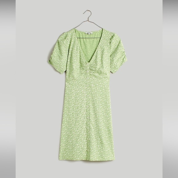 Madewell V-Neck Button-Front Mini Dress NL185 green 2 - Picture 3 of 6